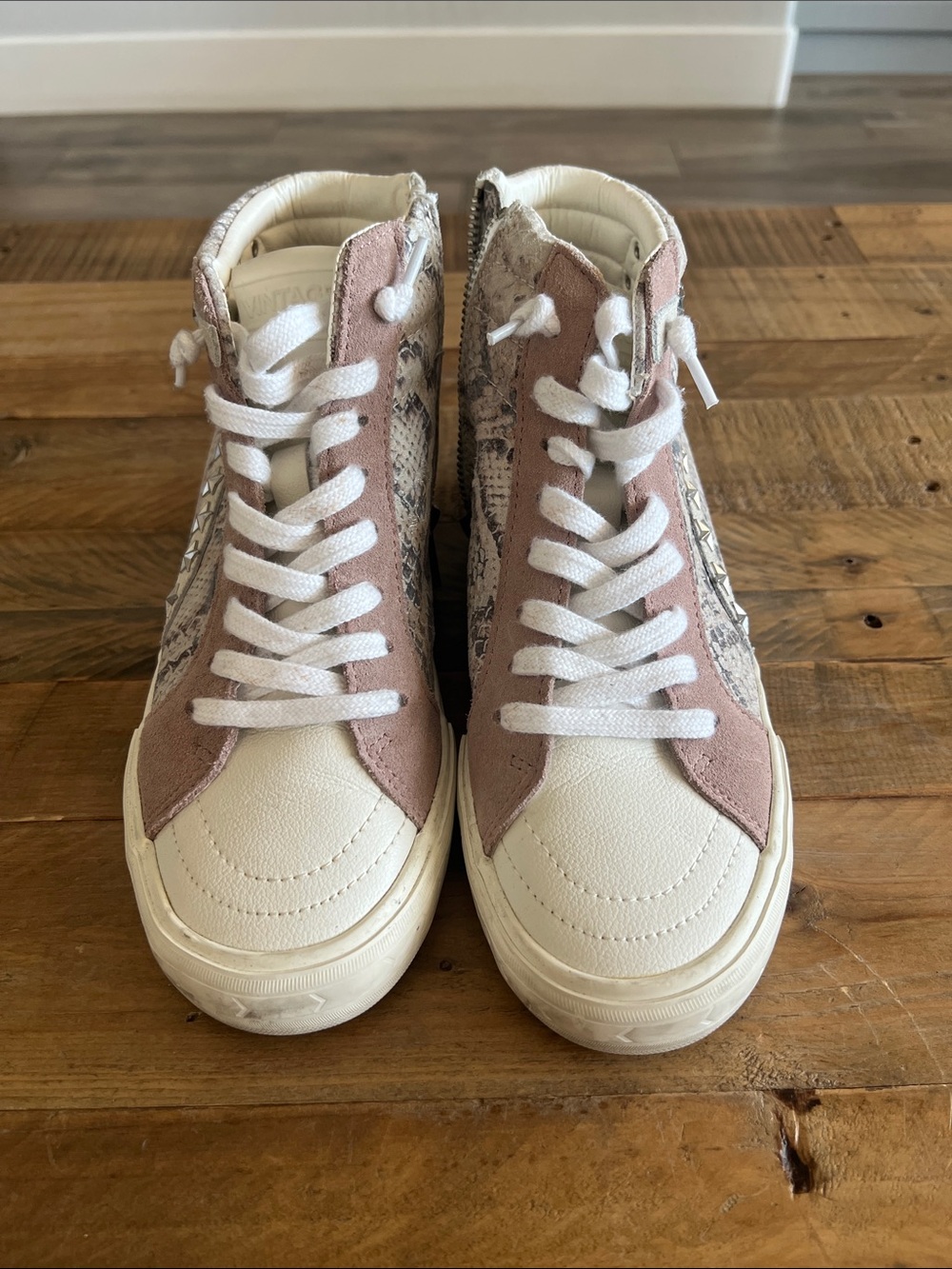 Women’s Vintage White & Blush High-Top Sneakers